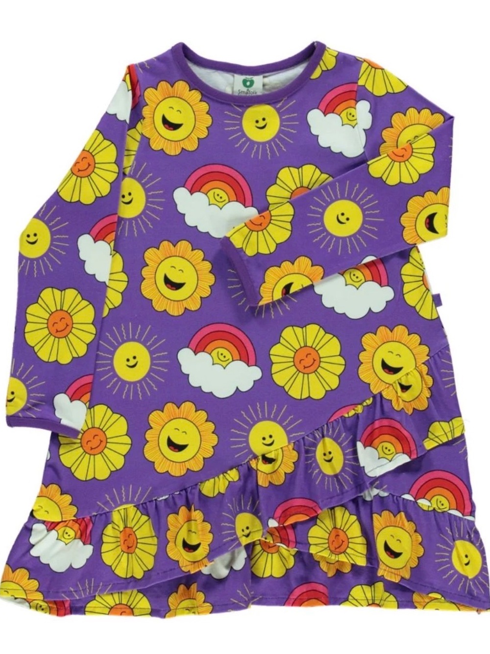 Smafolk Danish Desi Purple Long Sleeve Kids Tee with Smiling Sun & Rainbow Print